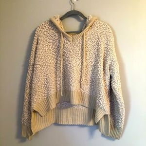 Cream Popcorn Crop Sweater w/ Hood